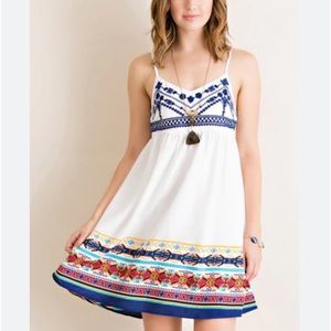 Entro White Embroidery Spaghetti Strap Dress Bohemian Balletcore Graduation Sz S